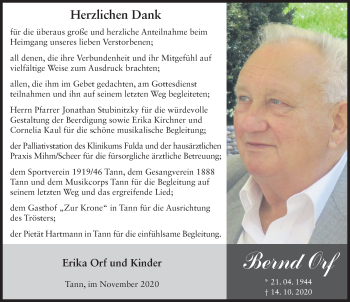 Traueranzeige von Bernd Orf von FZ