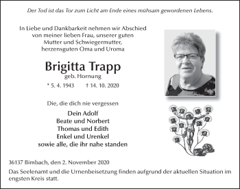 Traueranzeige von Brigitta Trapp von FZ