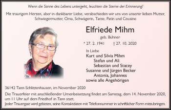 Traueranzeige von Elfriede Mihm von FZ