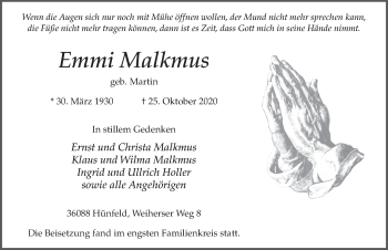 Traueranzeige von Emmi Malkmus von FZ