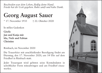 Traueranzeige von Georg August Sauer von FZ
