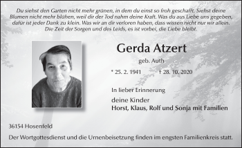 Traueranzeige von Gerda Atzert von FZ