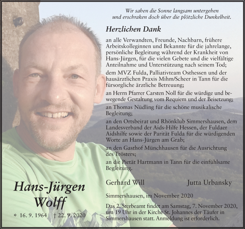  Traueranzeige für Hans-Jürgen Wolff vom 05.11.2020 aus FZ