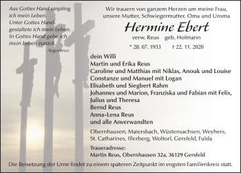 Traueranzeige von Hermine Ebert von FZ