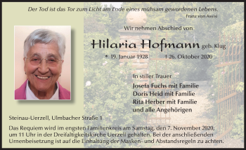 Traueranzeige von Hilaria Hofmann von FZ