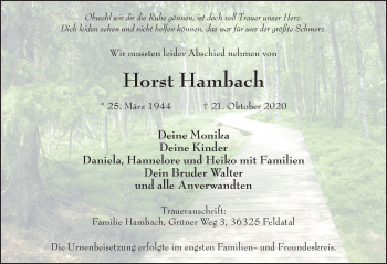 Traueranzeige von Horst Hambach von FZ