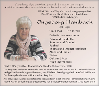 Traueranzeige von Ingeborg Hambach von FZ