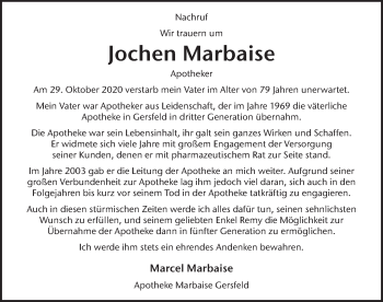 Traueranzeige von Jochen Marbaise von FZ
