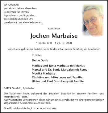 Traueranzeige von Jochen Marbaise von FZ