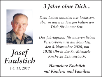 Traueranzeige von Josef Faulstich von FZ