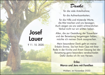 Traueranzeige von Josef Lauer von FZ
