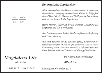 Traueranzeige von Magdalena Litz von FZ