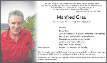 Traueranzeige von Manfred Grau von FZ