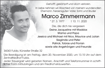 Traueranzeige von Marco Zimmermann von FZ