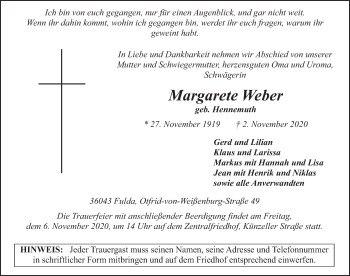 Traueranzeige von Margarete Weber von FZ