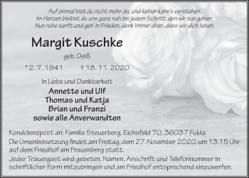 Traueranzeige von Margit Kuschke von FZ