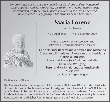 Traueranzeige von Maria Lorenz von FZ