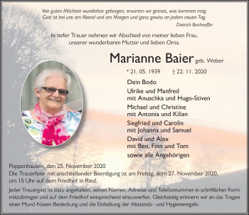 Traueranzeige von Marianne Baier von FZ
