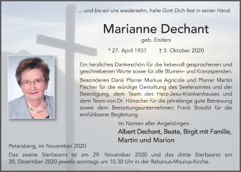 Traueranzeige von Marianne Dechant von FZ