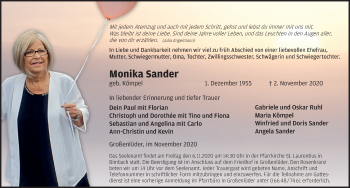 Traueranzeige von Monika Sander von FZ