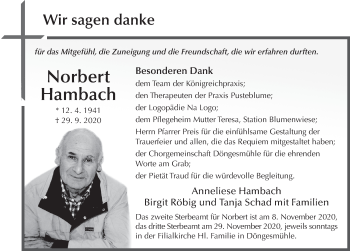 Traueranzeige von Norbert Hambach von FZ