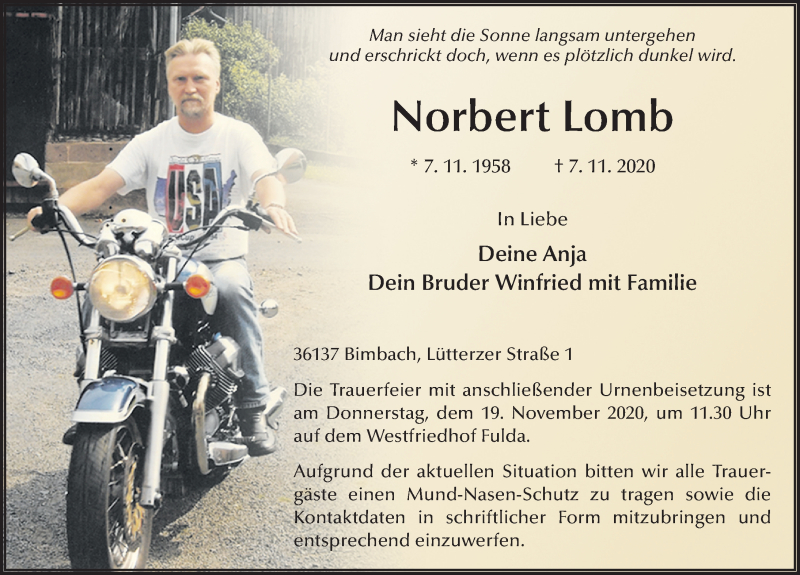  Traueranzeige für Norbert Lomb vom 14.11.2020 aus FZ