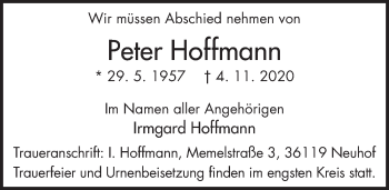 Traueranzeige von Peter Hoffmann von FZ