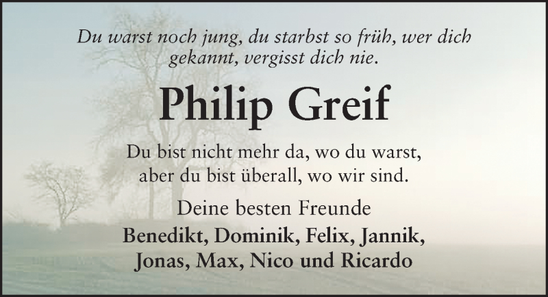  Traueranzeige für Philip Greif vom 03.11.2020 aus FZ