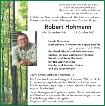 Traueranzeige von Robert Hohmann von FZ