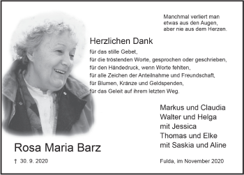 Traueranzeige von Rosa Maria Barz von FZ