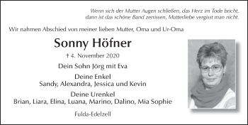 Traueranzeige von Sonny Höfner von FZ