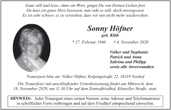 Traueranzeige von Sonny Höfner von FZ