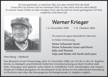 Traueranzeige von Werner Krieger von FZ