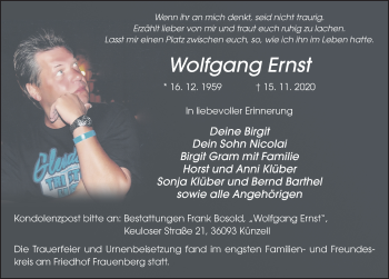 Traueranzeige von Wolfgang Ernst von FZ