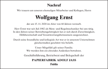 Traueranzeige von Wolfgang Ernst von FZ