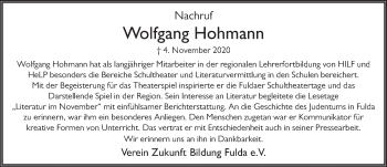 Traueranzeige von Wolfgang Hohmann von FZ