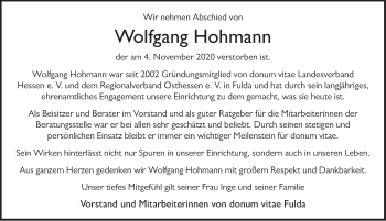 Traueranzeige von Wolfgang Hohmann von FZ