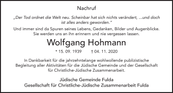 Traueranzeige von Wolfgang Hohmann von FZ
