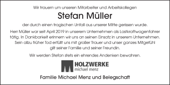 Traueranzeige von Stefan Müller von FZ vom 24.12.2020