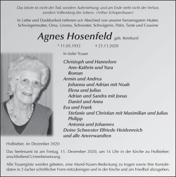 Traueranzeige von Agnes Hosenfeld von FZ