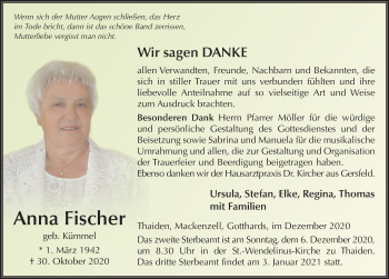 Traueranzeige von Anna Fischer von FZ