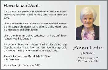 Traueranzeige von Anna Lotz von FZ