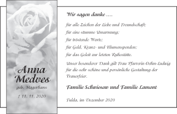 Traueranzeige von Anna Medves von FZ