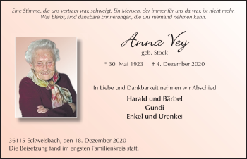 Traueranzeige von Anna Vey von FZ