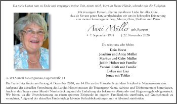 Traueranzeige von Anni Müller von FZ