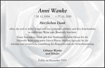 Traueranzeige von Anni Wanke von FZ