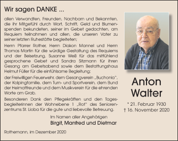 Traueranzeige von Anton Walter von FZ