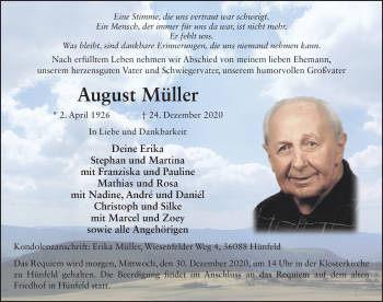 Traueranzeige von August Müller von FZ