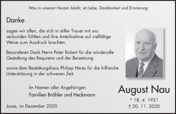 Traueranzeige von August Nau von FZ