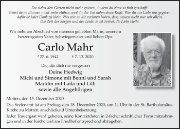 Traueranzeige von Carlo Mahr von FZ